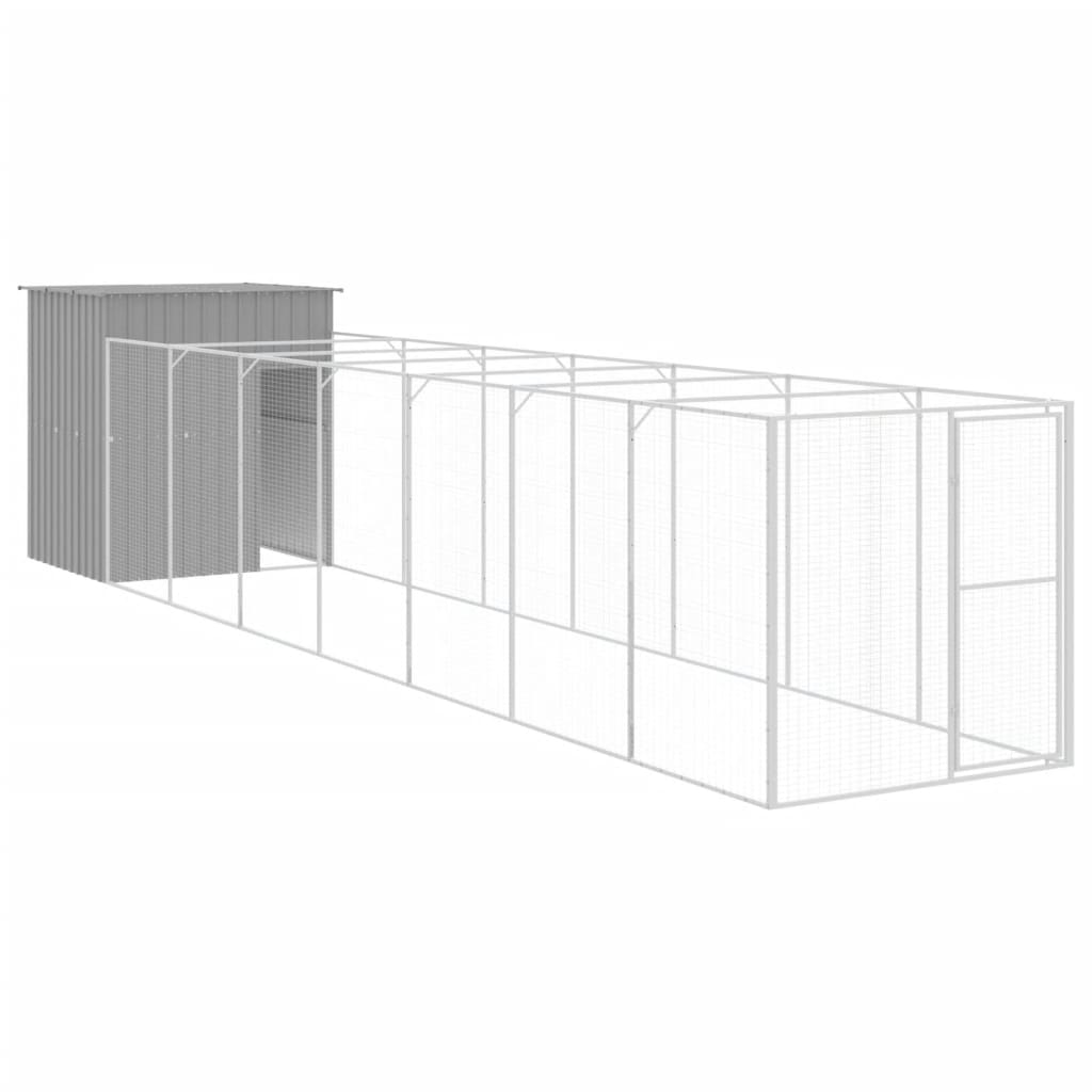 vidaXL Dog House Outdoor Dog Kennel Crate Shelter with Run Galvanized Steel